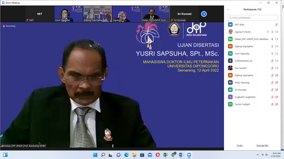 Ujian Tertutup Disretasi mahasiswa S3 Doktor Ilmu Peternakan an Yusri Sapsuha